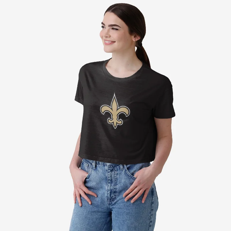 New Orleans Saints Womens Solid Big Logo Crop Top Polka Dot Checkered Tartan