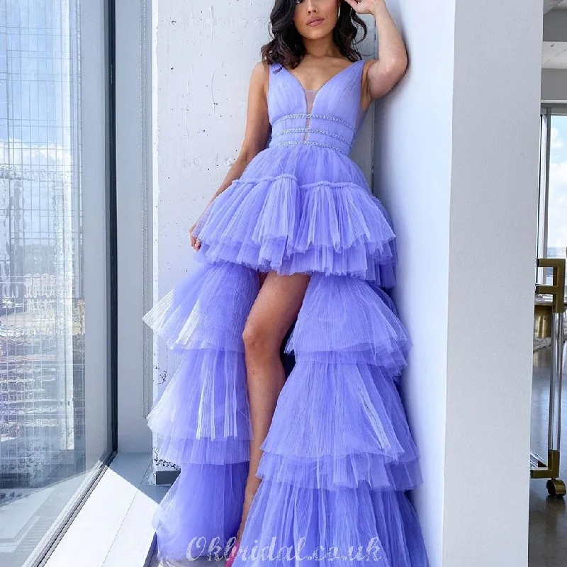Long A-line Tulle Sleeveless High-Low Lilac Charming Prom Dress, FC4159 Tunics Evening elegant Long A-line Tulle Sleeveless High-Low Lilac Charming Prom Dress, FC4159 Tunics Evening elegant