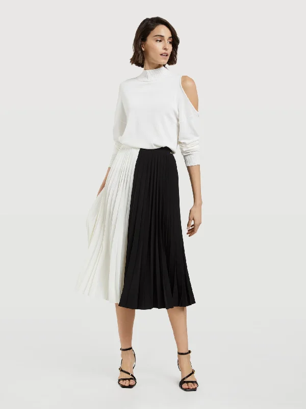 Black And White Pleated Skirt elastic waist skirt