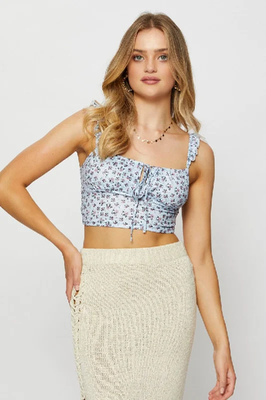 Print Crop Top Polka Dot Checkered Tartan