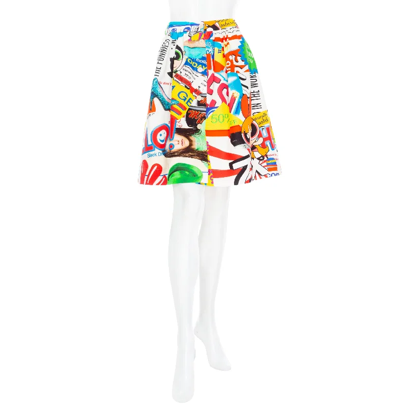 2016 Multicolored Cotton-Blend Collage Print A-Line Skirt summer skirt style