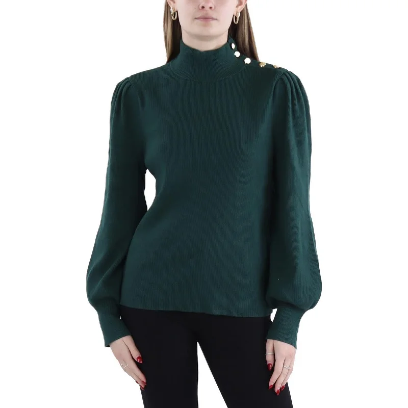 Womens Button Pleated Mock Turtleneck Sweater Hooded Sweater Collared Sweater Shawl Collar