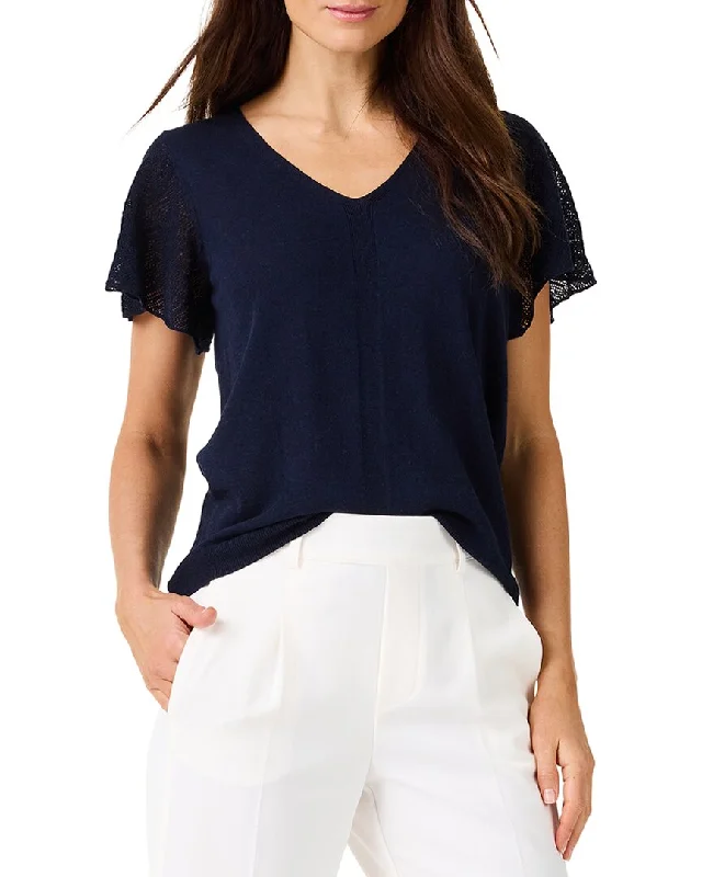 NIC+ZOE Pointelle Sleeve Linen-Blend Sweater Lightweight Heavyweight Midweight