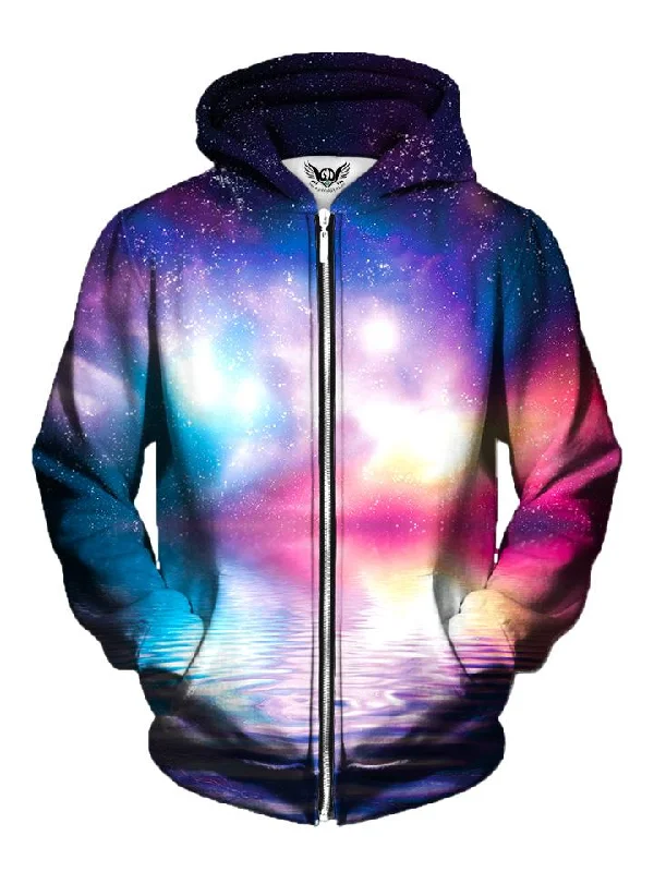 Ripple In Space Galaxy Zip-Up Hoodie Hoodie with Neon Bright Vibrant