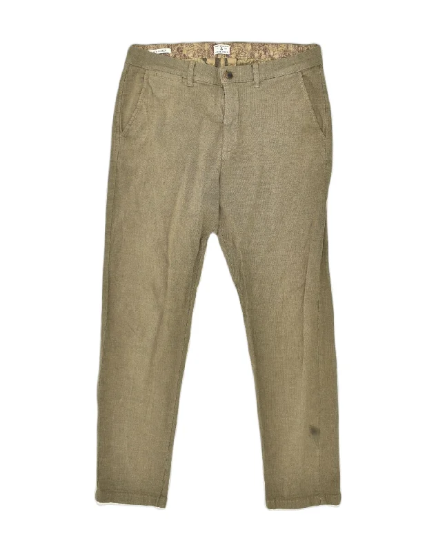 JACK & JONES Womens Marco Slim Chino Trousers W33 L30 Khaki Cotton Trousers Yoga Stretchy