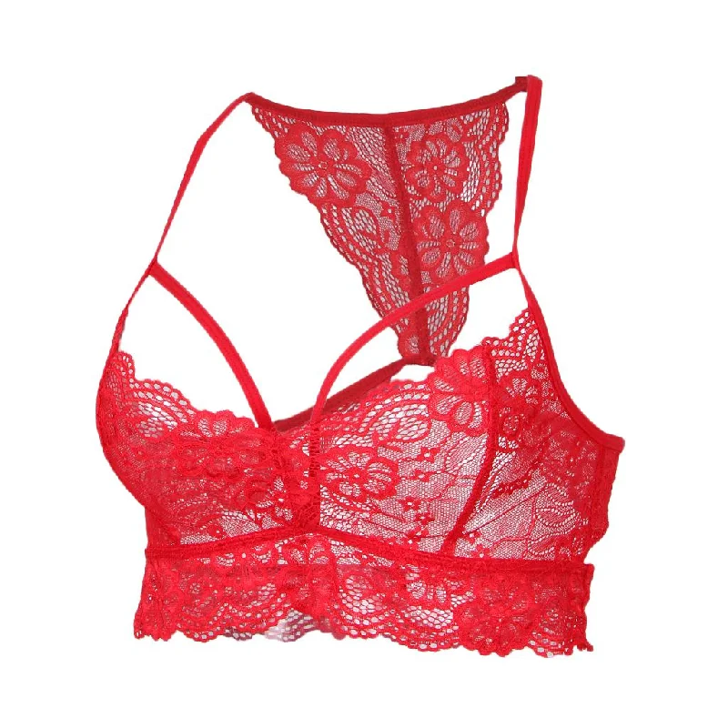 Floral Lace Bustier Crop Tops Unpadded Bra Bralette Cami Lingerie Red Layered Multi-layer Single Layer