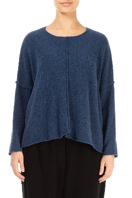 Exposed Seam Blue Wool Sweater Terry Terry Cloth Terry Knit