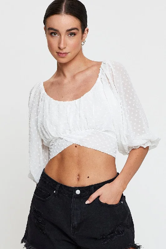 White Crop Top Long Sleeve Hooded Caped Shawl Collar