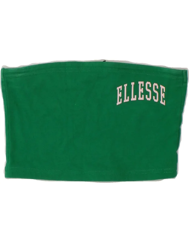 ELLESSE Womens Graphic Crop Top UK 10 Small  Green Cotton Welt Pockets Slit Pockets Flap Pockets