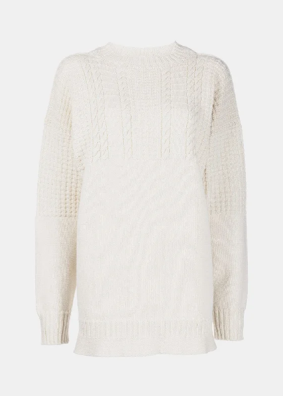 Off White Cable-Knit Sweater Mesh Blend Leather Blend Suede Blend