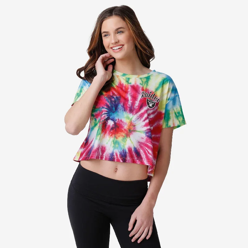 Las Vegas Raiders Womens Pastel Tie-Dye Crop Top Front Pockets Side Pockets Patch Pockets