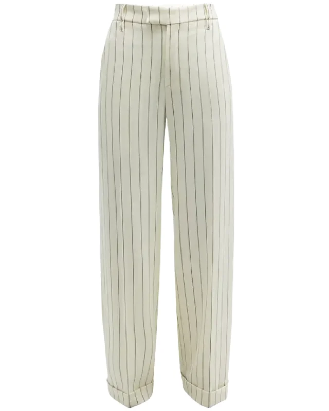 White and Grey Pinstripe Panama Straight Leg Trouser Trousers Mesh Breathable