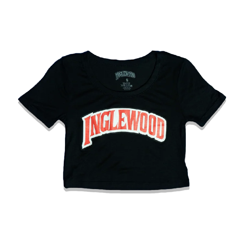 INGLEWOOD CROP TOP BLACK Notch Collar Peter Pan Collar Cowl Neck