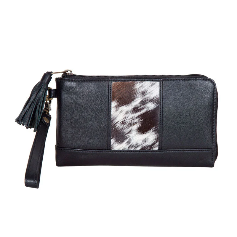 Dallas Clutch Wallet - Jersey Hairon & Black Leather Ribbed Jersey Tee