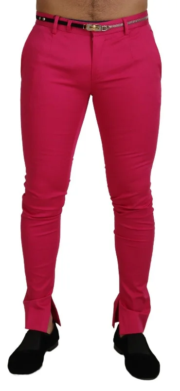 Chic Pink Cotton Blend Trousers Trousers Seasonal Trendy