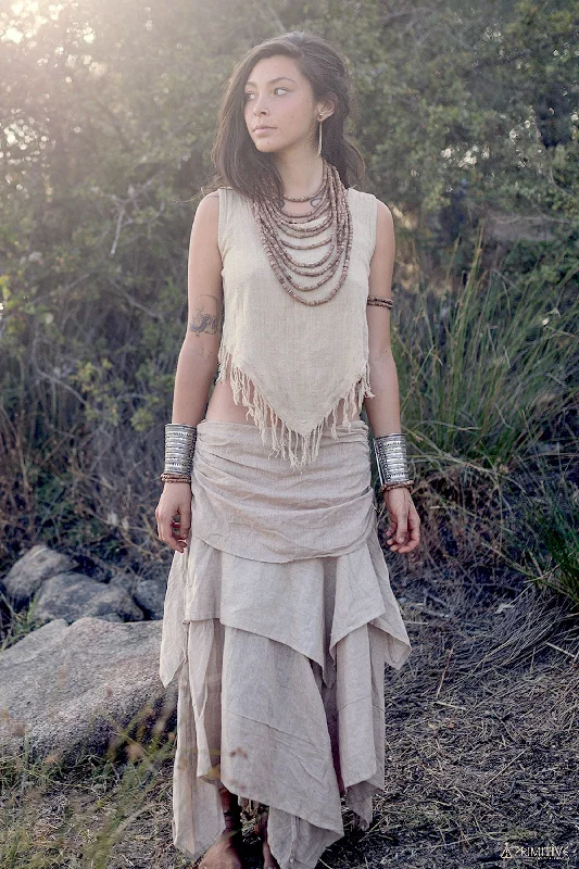 Earthy Pointy Outfit ⋙⋙ Frayed Pointy Top + Earth Layers Skirt ⋙⋙ Hemp & Cotton corduroy skirt cozy