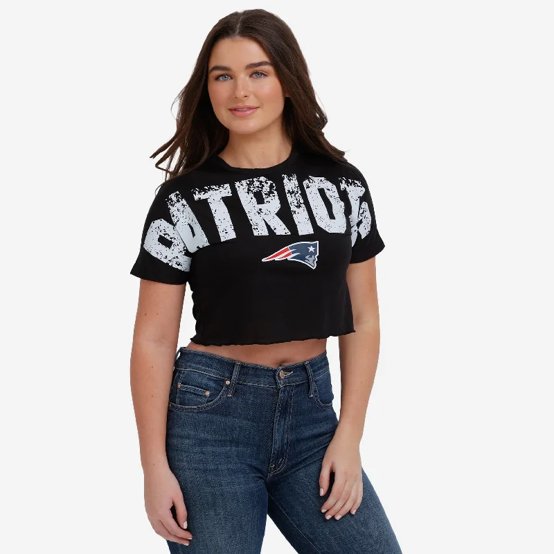 New England Patriots Womens Distressed Wordmark Crop Top Wool Fabric Cashmere Fabric Tweed Fabric