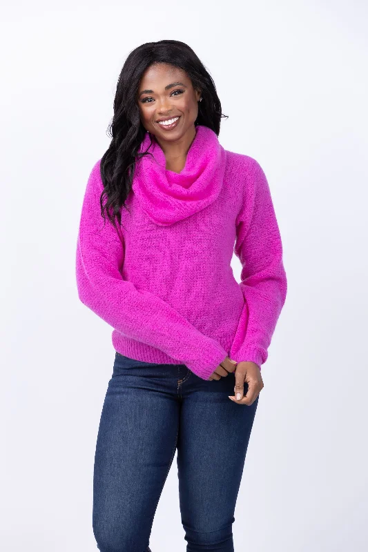 Love The Label Camden Sweater in Fuschia Glossy Satin Silk