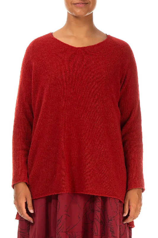 V-Neck Red Wool Sweater Satin Fabric Silk Fabric Chiffon Fabric