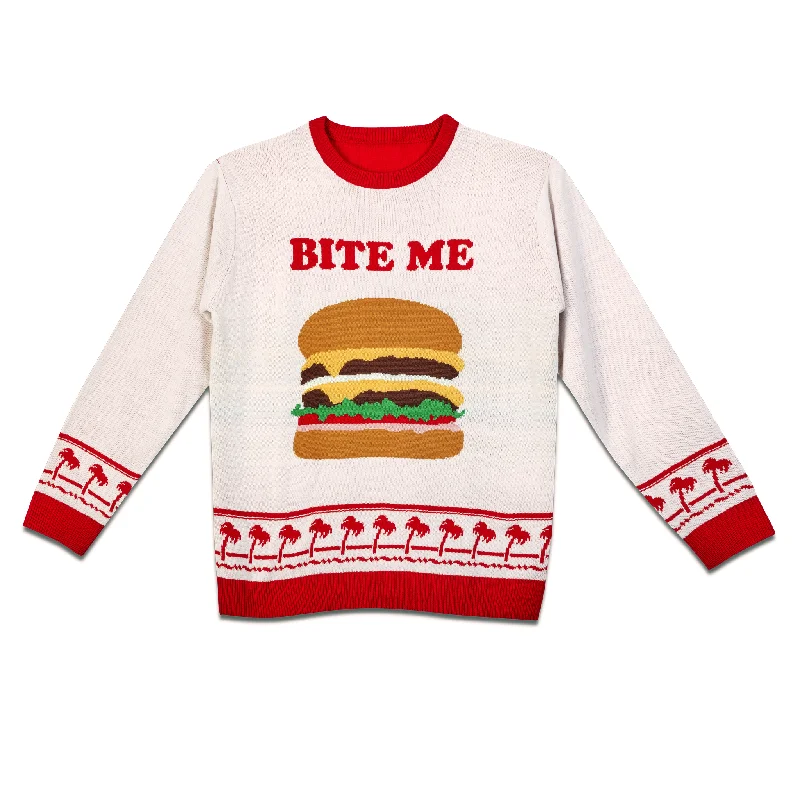 Adult Bite Me Christmas Sweater Boat Neck Shawl Collar Notched Collar