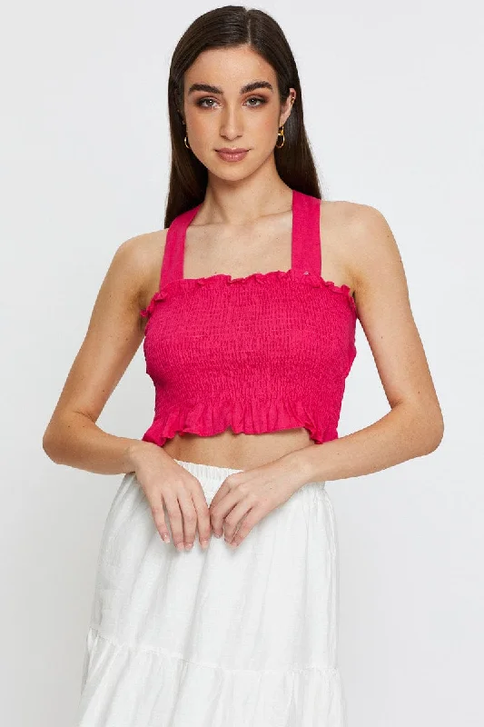 Pink Crop Top Tie Up Satin Anti-Shrink Durable Soft