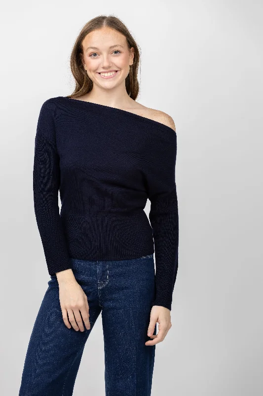 Ramy Brook Chance Sweater in Navy Stretchy Elastic Breathable