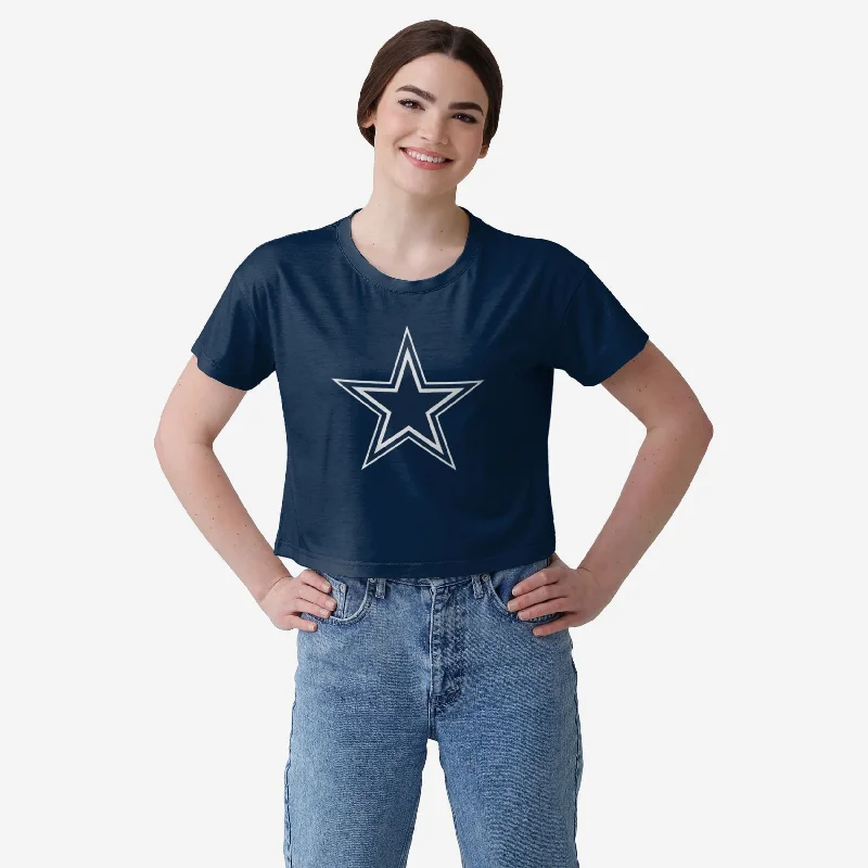 Dallas Cowboys Womens Solid Big Logo Crop Top Fleece Nylon Spandex