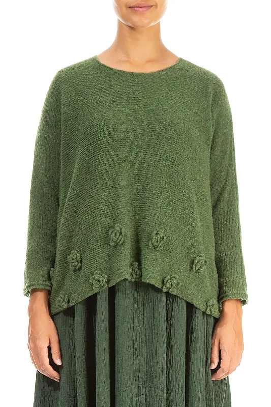 Flowers Dark Sage Wool Sweater Sweater Knitwear Pullover