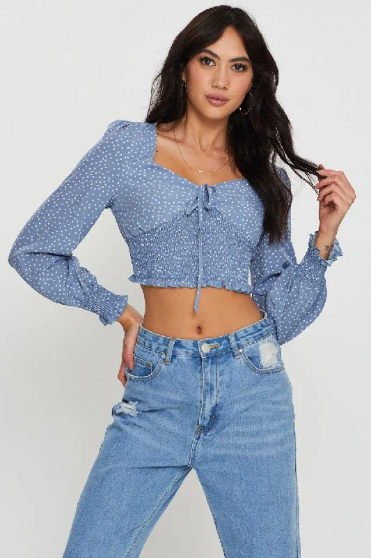 Print Crop Top Long Sleeve Square Neck Rayon Fabric Velvet Fabric Corduroy Fabric