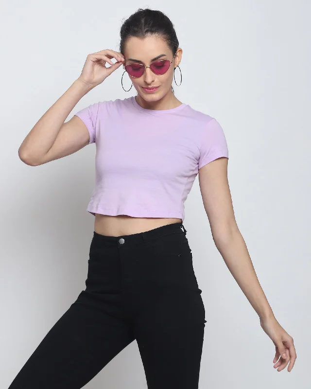 Crop Top: Solid Mauve Purple Zippered Front Buttoned Front Snap Front