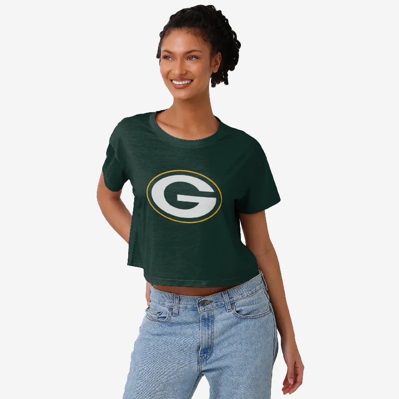 Green Bay Packers Womens Solid Big Logo Crop Top Denim Fabric Leather Fabric Suede Fabric