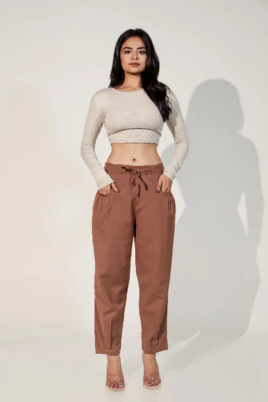 Dark Brown Women's Pleated-Narrow Trousers Trousers fashionable trendy