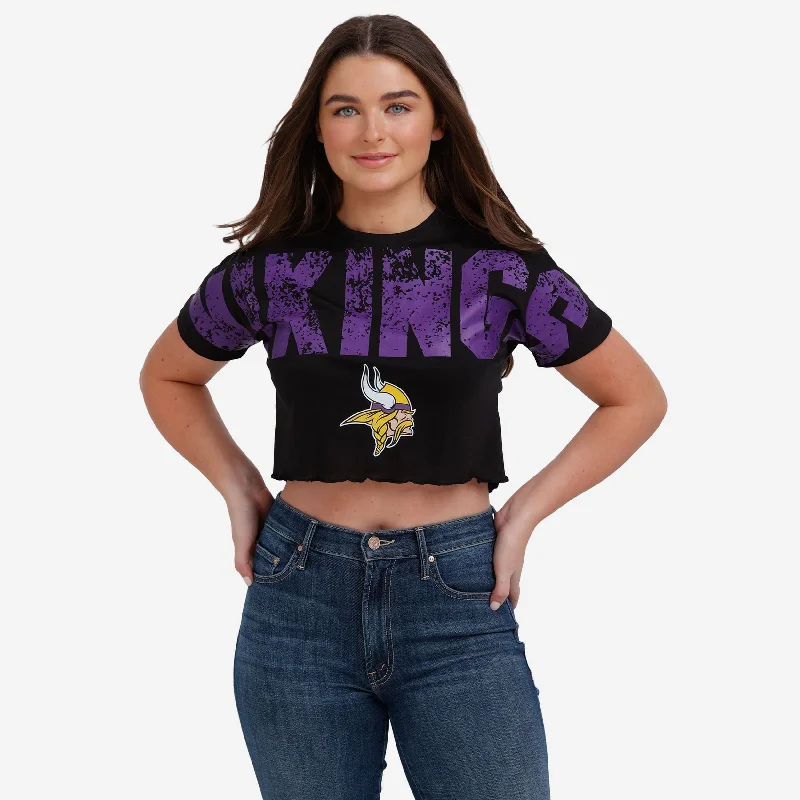 Minnesota Vikings Womens Distressed Wordmark Crop Top Layered Multi-layer Single Layer