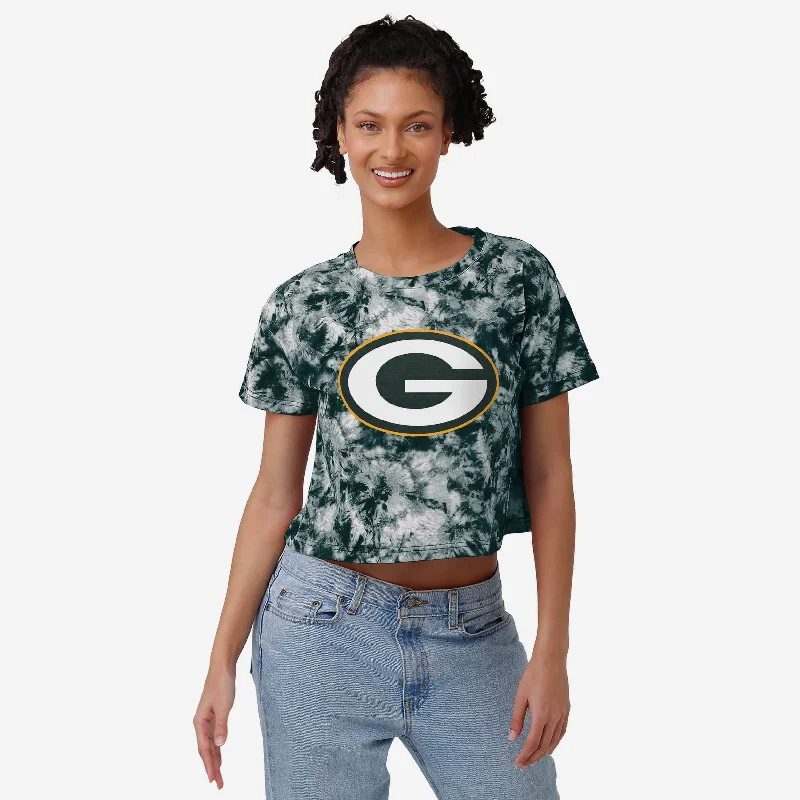 Green Bay Packers Womens Tie-Dye Big Logo Crop Top Chenille Blend Fleece Blend Nylon Blend