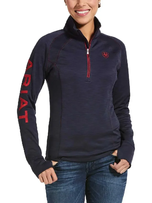 ARIAT Tek Team Half Zip Sweatshirt - Womens  - Navy Heather Hoodie with Color Block Contrast Stylish