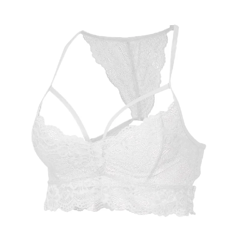 Floral Lace Bustier Crop Tops Unpadded Bra Bralette Cami Lingerie White Iron Safe Non-Iron Wrinkle Free