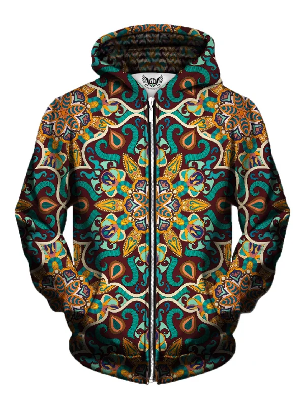 Autumn Retro Mandala Zip-Up Hoodie Hoodie with Applique Textured Unique