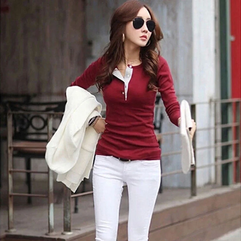 Fashion Women Long Sleeve White Blouses Button Cotton Shirts Casual Slim Bodycon Tops Sweater Blouse Jersey Fabric Tulle Fabric Batik Fabric