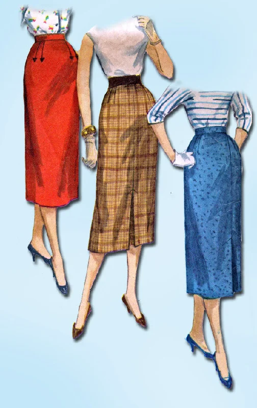 1950s Vintage Simplicity Sewing Pattern 1345 Easy Misses Pencil Skirt Sz 26 W asymmetrical skirt cut