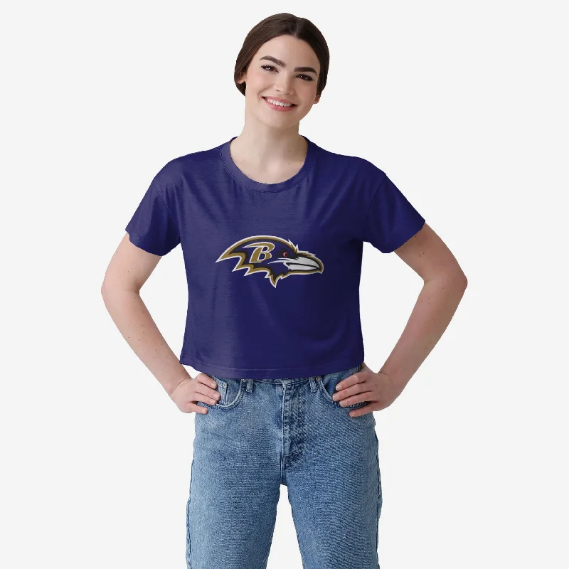 Baltimore Ravens Womens Solid Big Logo Crop Top Chenille Brocade Lace