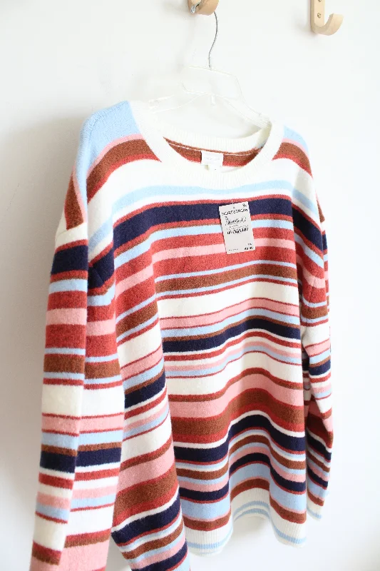 NEW Nordstrom Caslon Rust Navy & Pink Striped Lucy Sweater | 3X Open Front Closed Front Wrap Front