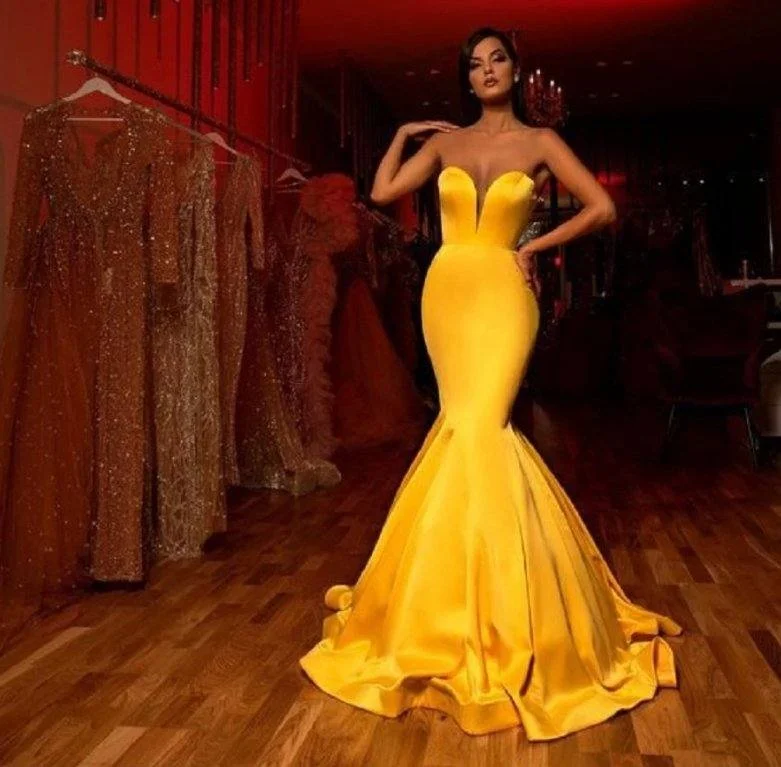 Yellow Evening Dresses Mermaid Sweetheart Floor Length Satin Long Turkey Dubai Saudi Arabic Evening Gown Prom Dresses Tunics Fashionable trendy Yellow Evening Dresses Mermaid Sweetheart Floor Length Satin Long Turkey Dubai Saudi Arabic Evening Gown Prom Dresses Tunics Fashionable trendy