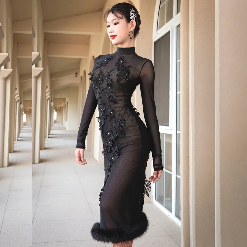 See Through Dance Dress | ADL148 Off-the-shoulder Chic Trendy