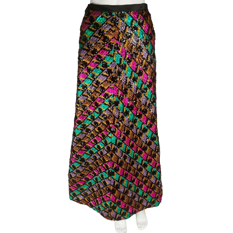 1960s Vintage Colour Block Skirt Multicolour Metallic Foil lace skirt romantic