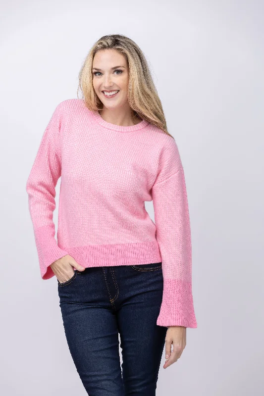 DH New York Contrast Sweater in Strawberry Ice Denim Fabric Leather Fabric Suede Fabric