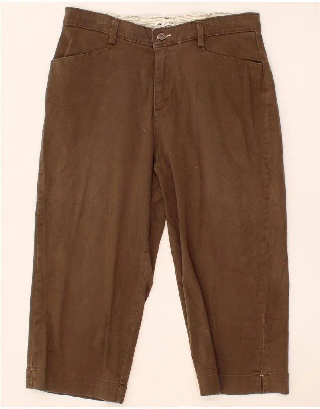 LEE Womens High Waist Capri Trousers US 12 Large W30 L19 Brown Cotton Trousers Running Lightweight