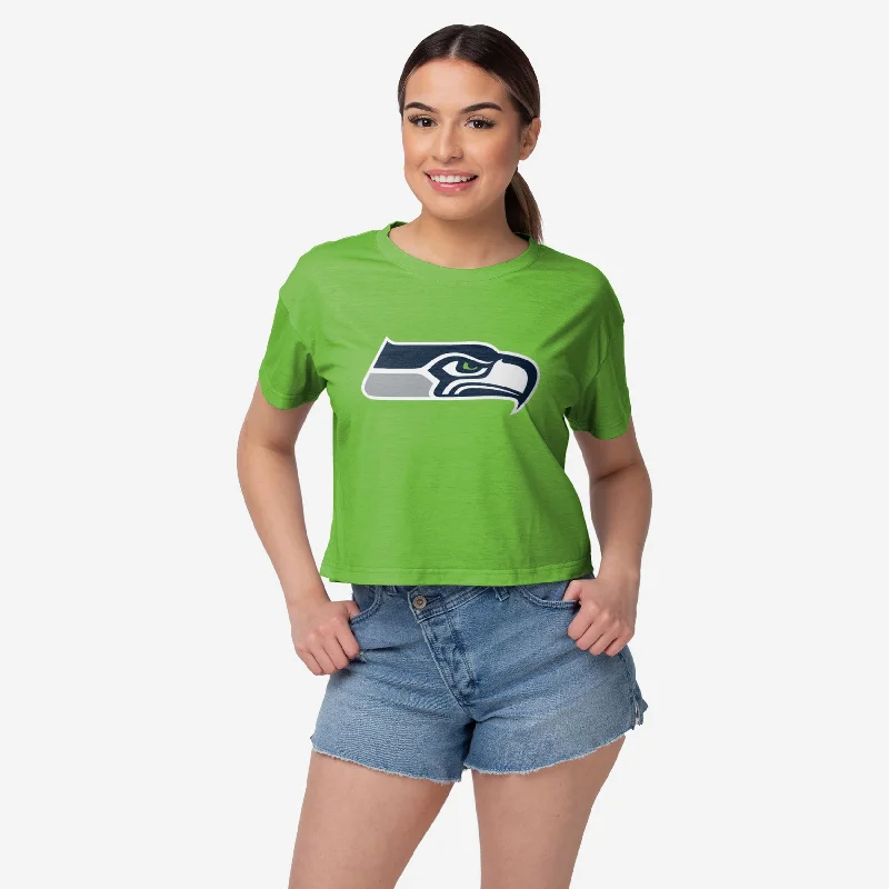 Seattle Seahawks Womens Alternate Team Color Crop Top Mesh Fabric Canvas Fabric Denim Fabric