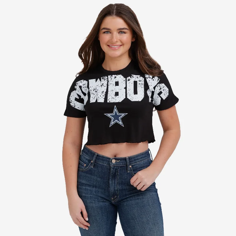 Dallas Cowboys Womens Distressed Wordmark Crop Top Welt Pockets Slit Pockets Flap Pockets