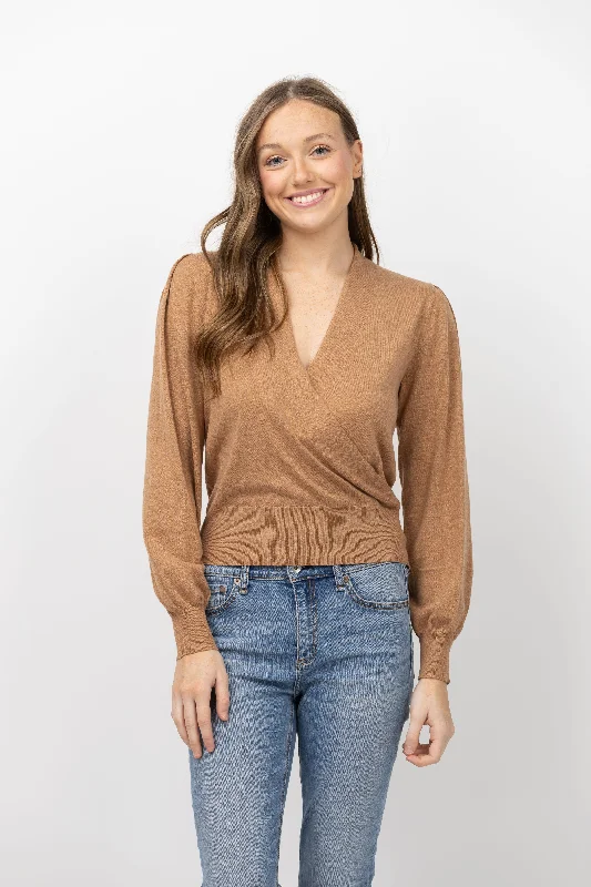 Lilla P Long Sleeve Surplice Sweater in Bourbon Terry Terry Cloth Terry Knit