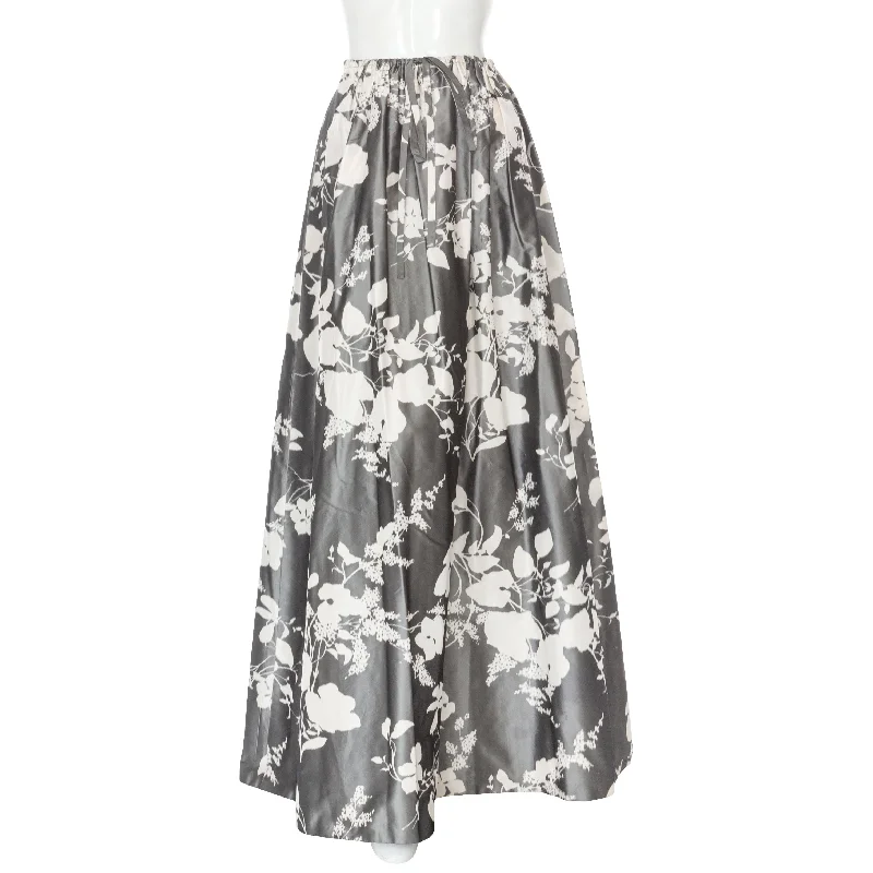 Vintage Gray and White Floral Print Maxi Skirt denim skirt durable